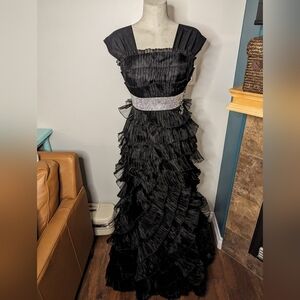 Black formal dress, Scallop tulle rhinestone belt  corsette dress  Size 8